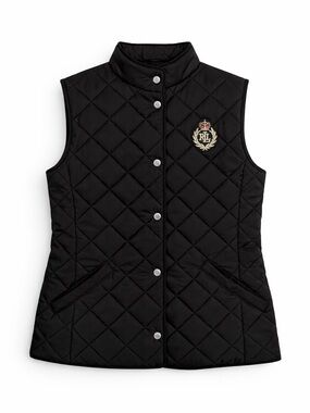 Lauren Ralph Lauren Quilted Crest Vest Black S NWT Equestrian